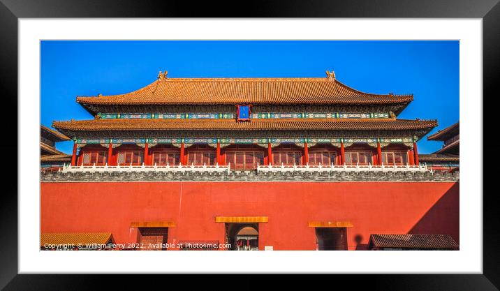 Main Entrance Gate Gugong Forbidden City Palace Beijing China Framed Mounted Print by William Perry