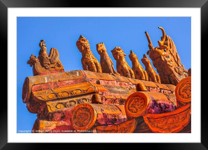 Roof Figurines Yellow Roofs Gugong Forbidden City Beijing China Framed Mounted Print by William Perry