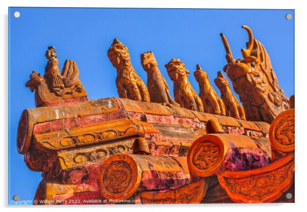 Roof Figurines Yellow Roofs Gugong Forbidden City Beijing China Acrylic by William Perry