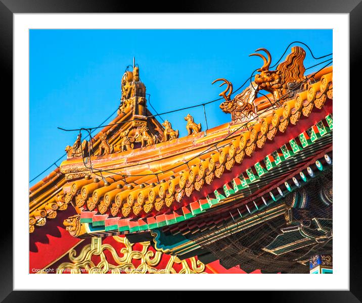 Roofs Figurines Gugong Forbidden City Palace Beijing China Framed Mounted Print by William Perry