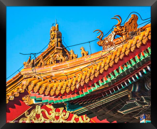 Roofs Figurines Gugong Forbidden City Palace Beijing China Framed Print by William Perry