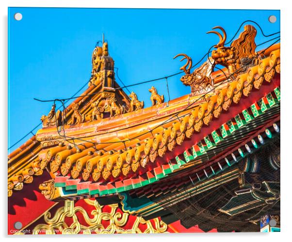 Roofs Figurines Gugong Forbidden City Palace Beijing China Acrylic by William Perry