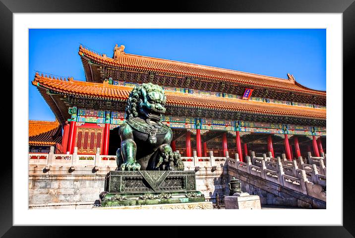 Dragon Statue Tai He Gate Forbidden City Palace Beijing China Framed Mounted Print by William Perry
