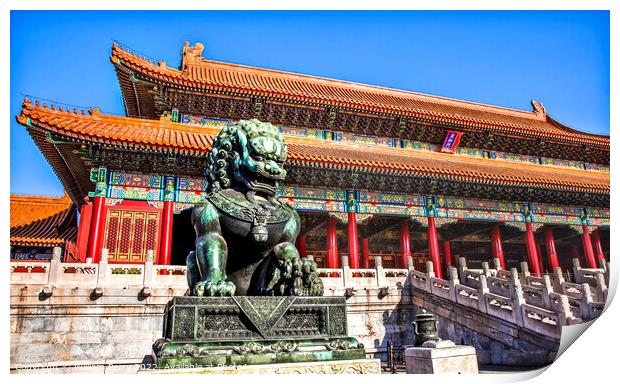 Dragon Statue Tai He Gate Forbidden City Palace Beijing China Print by William Perry