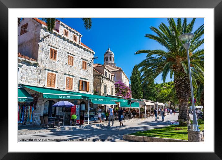 Main street of coastal town of Cavtat in Croatia Framed Mounted Print by Angus McComiskey