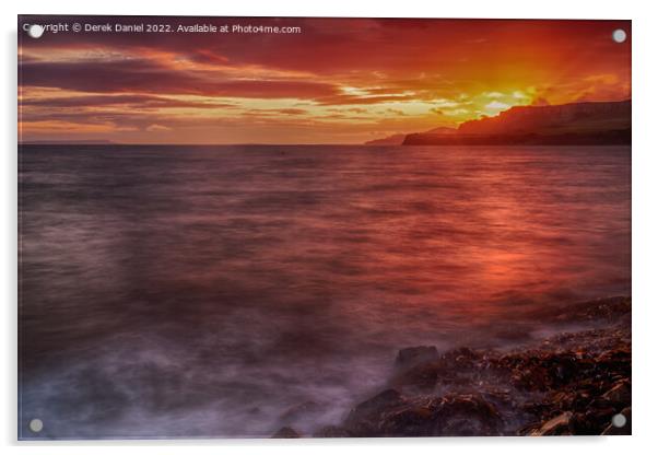 Majestic Sunset over Jurassic Seascape Acrylic by Derek Daniel