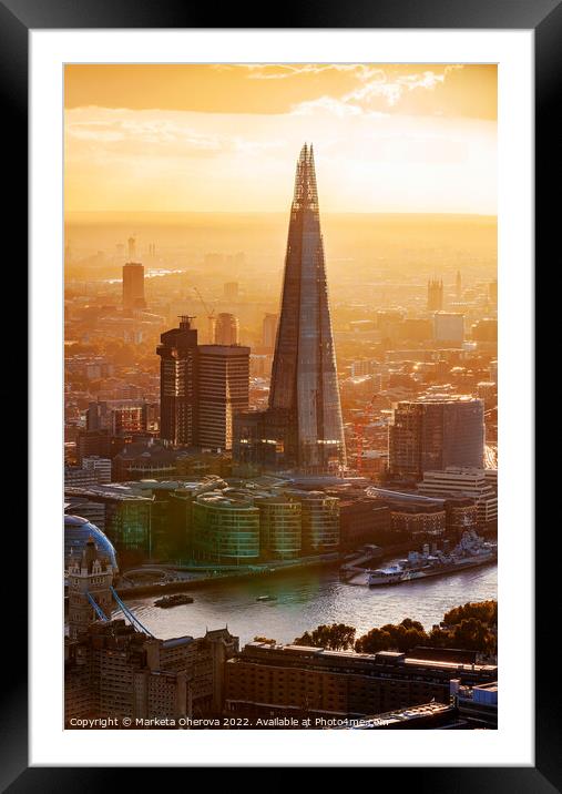 Aerial London view of the Shard skyscraper sunset   Framed Mounted Print by Spotmatik 