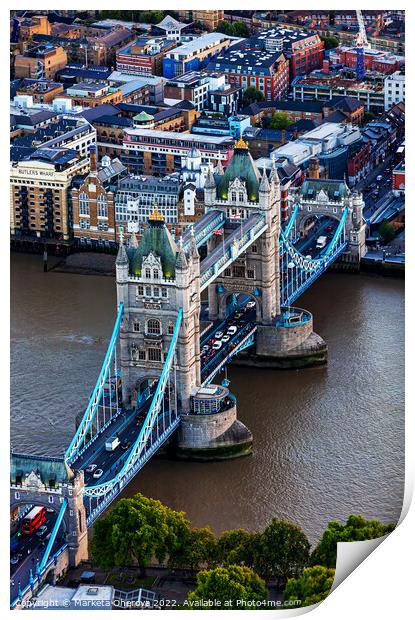 Aerial London view of Tower Bridge river Thames  Print by Spotmatik 
