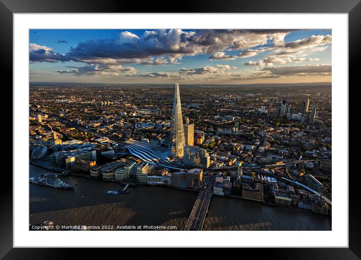 Aerial London skyscrapers rail station river Thames England Framed Mounted Print by Spotmatik 
