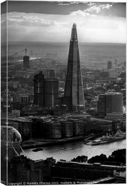 Aerial London view of the Shard skyscraper sunset   Canvas Print by Spotmatik 