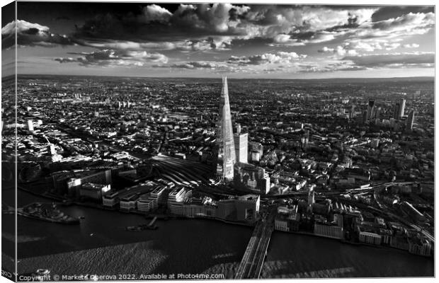 Aerial London skyscrapers rail station river Thames England Canvas Print by Spotmatik 