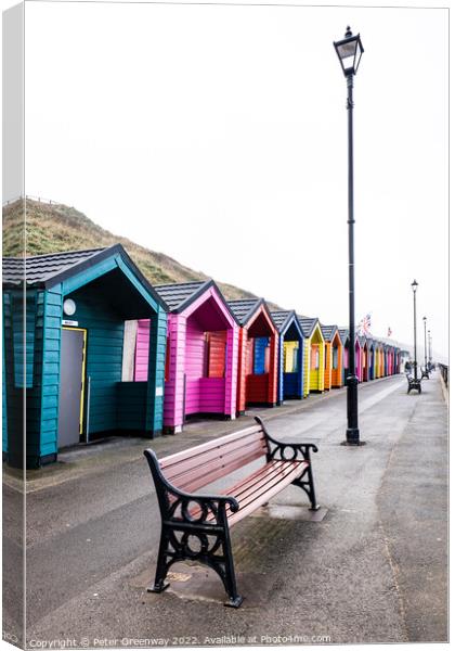 Colourful Wooden Beach Huts At Saltburn-by-the-Sea On The North  Canvas Print by Peter Greenway
