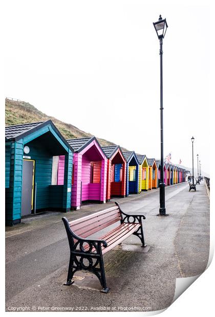Colourful Wooden Beach Huts At Saltburn-by-the-Sea On The North  Print by Peter Greenway