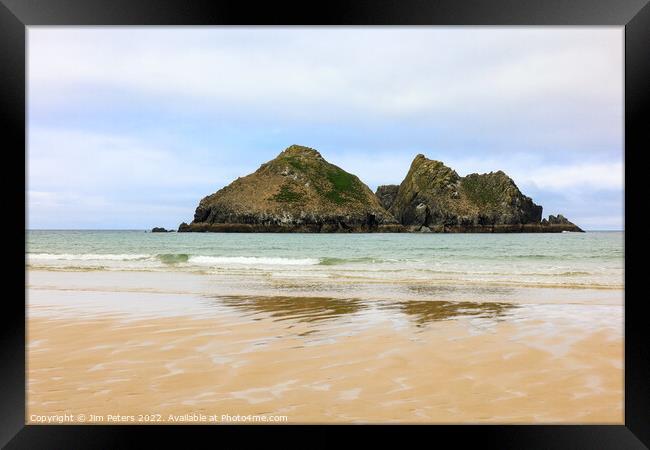 Gull rocks or Carters Rocks Holywell bay Cornwall Framed Print by Jim Peters