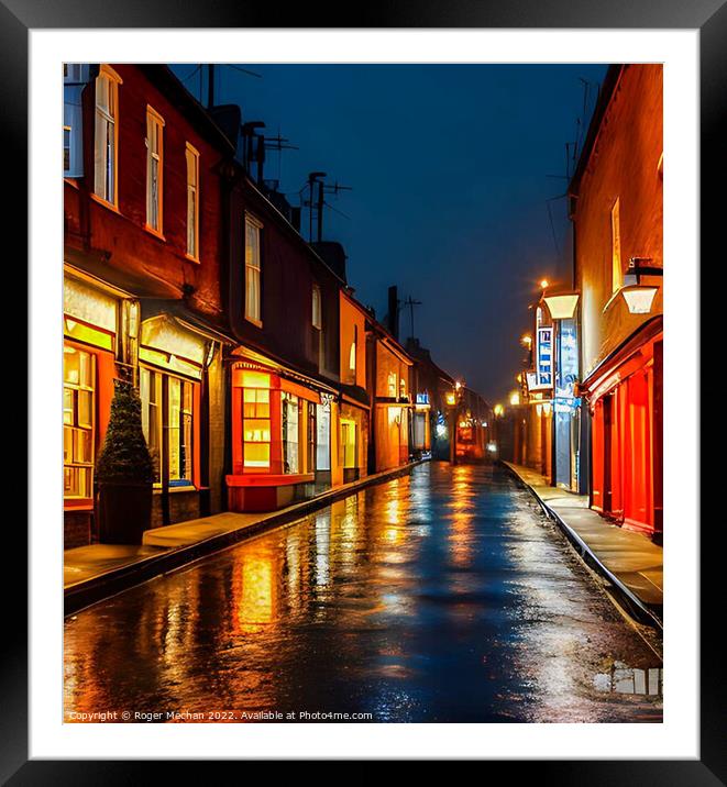 Rainy Night in the City Framed Mounted Print by Roger Mechan