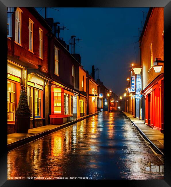Rainy Night in the City Framed Print by Roger Mechan