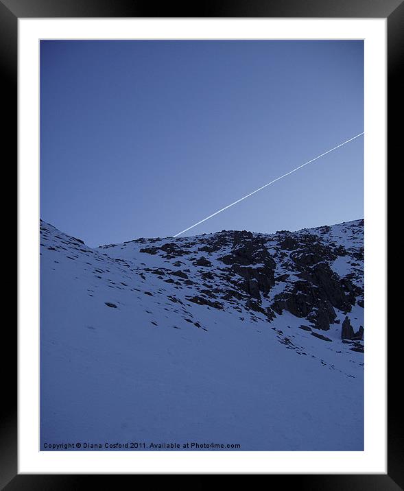 Snowy mountain & flight path Framed Mounted Print by DEE- Diana Cosford