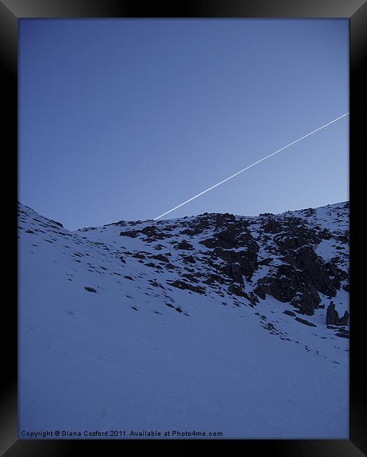 Snowy mountain & flight path Framed Print by DEE- Diana Cosford