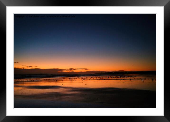 Silhouetted Seagulls on the Sand before Sunrise (2) Framed Mounted Print by Jim Jones