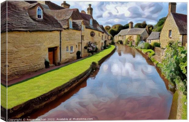 Golden Cottages by the Millstream Canvas Print by Roger Mechan