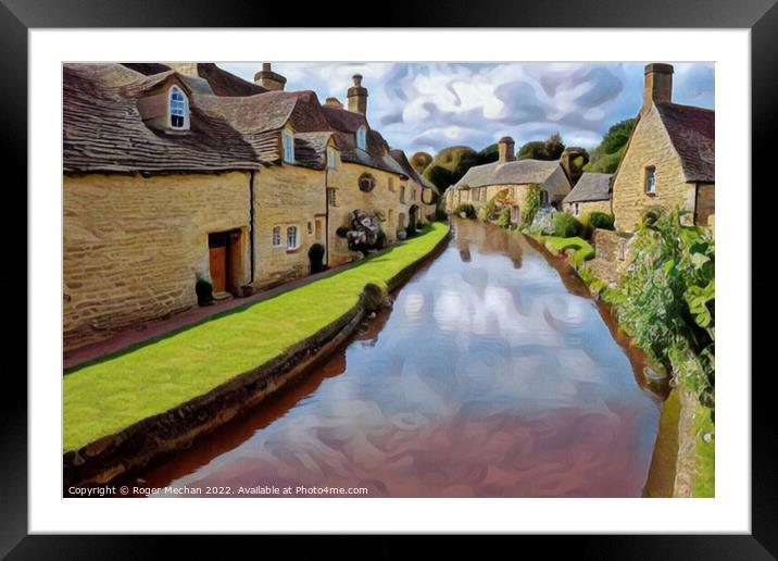 Golden Cottages by the Millstream Framed Mounted Print by Roger Mechan