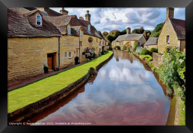 Golden Cottages by the Millstream Framed Print by Roger Mechan