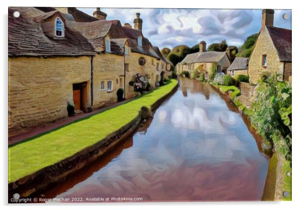 Golden Cottages by the Millstream Acrylic by Roger Mechan
