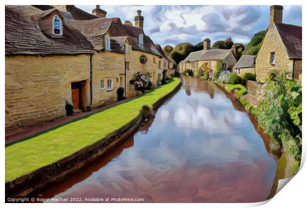 Golden Cottages by the Millstream Print by Roger Mechan