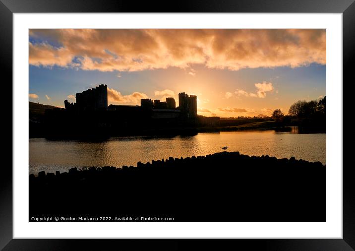 Sunset Caerphilly Castle Wales Framed Mounted Print by Gordon Maclaren