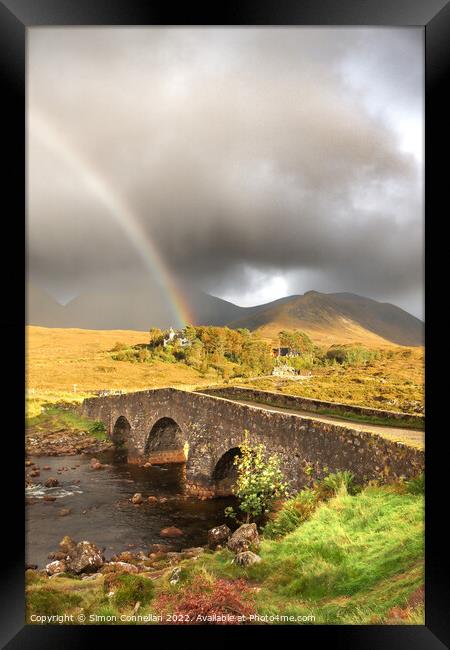 Rainbow over Sligachan Bridge Framed Print by Simon Connellan