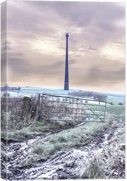 Snowy Emley Moor Mast  Canvas Print by Alison Chambers