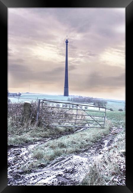 Snowy Emley Moor Mast  Framed Print by Alison Chambers