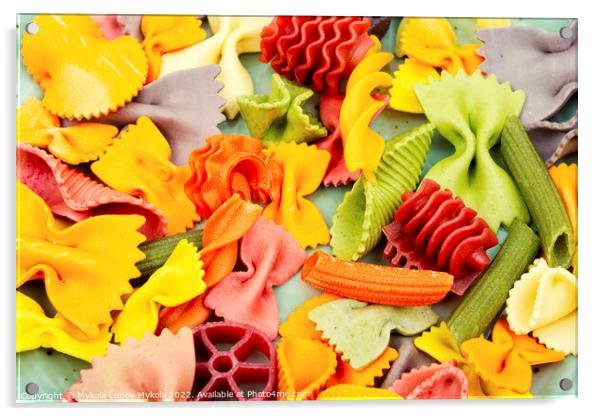 Italian pasta colorful, food background Acrylic by Mykola Lunov Mykola