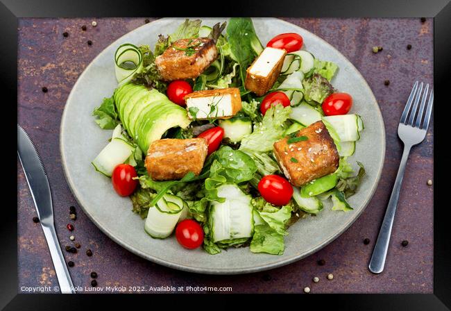 Salad of fried tofu and fresh vegetables. Framed Print by Mykola Lunov Mykola