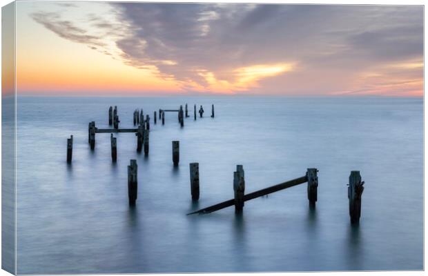 Swanage Old Pier at Sunrise Canvas Print by David Semmens