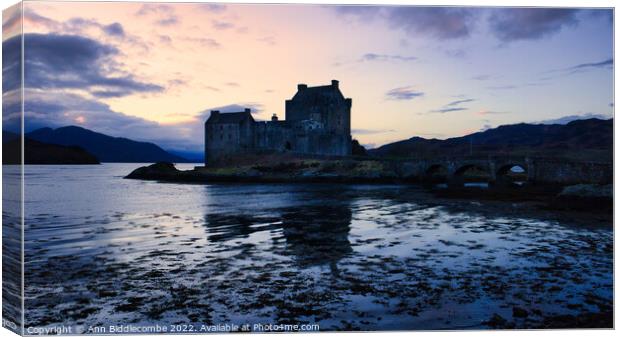Eilean Donan Castle at sunset Canvas Print by Ann Biddlecombe