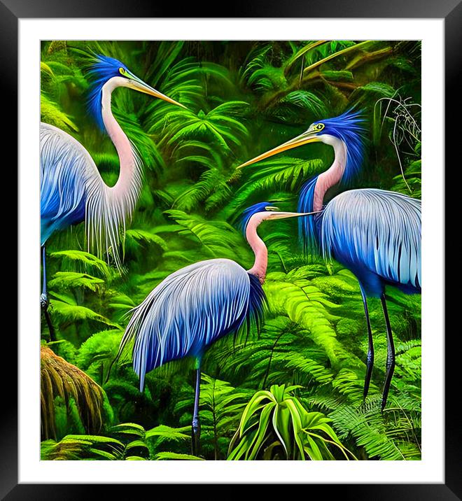 Trio of Exotic Herons Framed Mounted Print by Roger Mechan