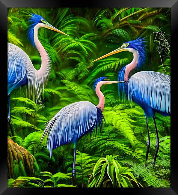 Trio of Exotic Herons Framed Print by Roger Mechan