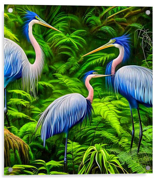 Trio of Exotic Herons Acrylic by Roger Mechan