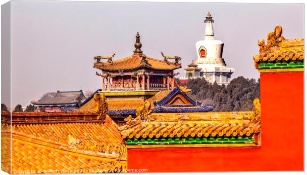 Beihai Stupa Yellow Roofs Gugong Forbidden City Pa Canvas Print by William Perry