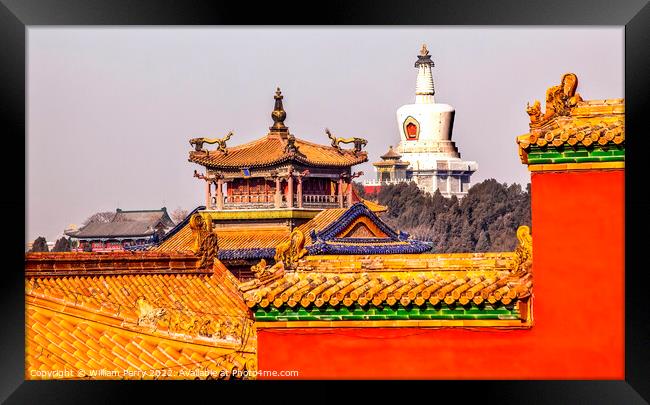 Beihai Stupa Yellow Roofs Gugong Forbidden City Pa Framed Print by William Perry