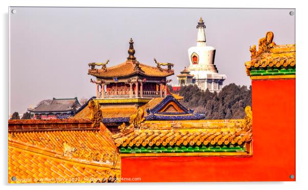 Beihai Stupa Yellow Roofs Gugong Forbidden City Pa Acrylic by William Perry