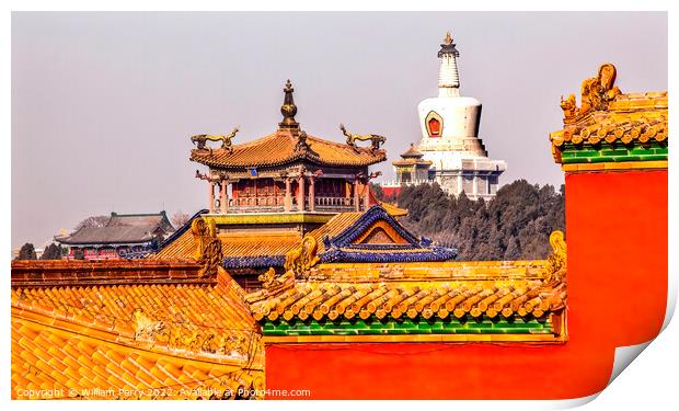 Beihai Stupa Yellow Roofs Gugong Forbidden City Pa Print by William Perry