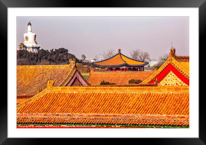 Beihai Stupa Forbidden City Gugong Palace Beijing  Framed Mounted Print by William Perry