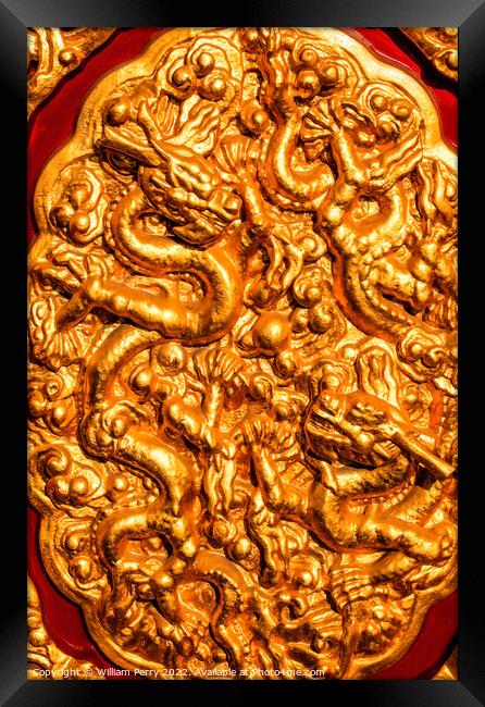 Golden Dragons Decoration Forbidden City Palace Be Framed Print by William Perry