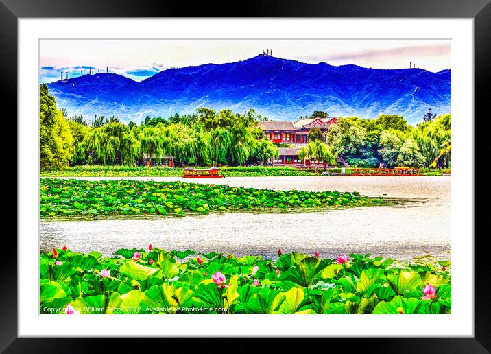 Lotus Garden Boat Buildings Summer Palace Beijing, Framed Mounted Print by William Perry