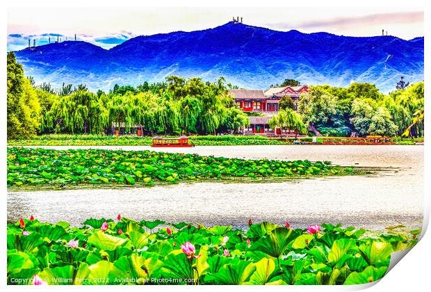 Lotus Garden Boat Buildings Summer Palace Beijing, Print by William Perry