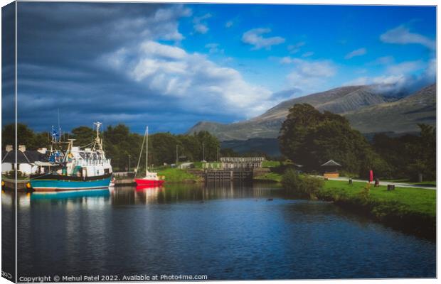 Corpach Basin near Fort William with the Corpach Double Lock providing entrance to the Caledonian Canal. Lochaber, Scottish Highlands, Scotland Canvas Print by Mehul Patel