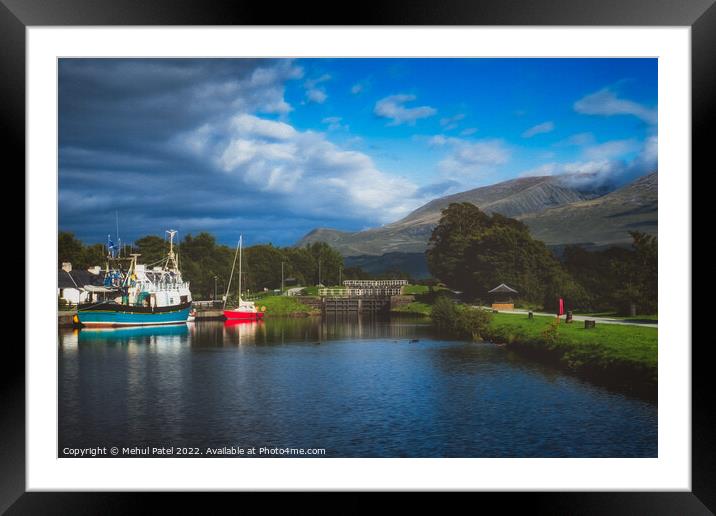 Corpach Basin near Fort William with the Corpach Double Lock providing entrance to the Caledonian Canal. Lochaber, Scottish Highlands, Scotland Framed Mounted Print by Mehul Patel