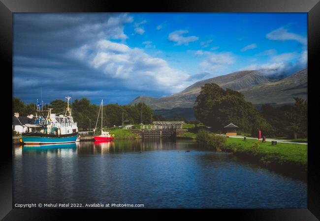 Corpach Basin near Fort William with the Corpach Double Lock providing entrance to the Caledonian Canal. Lochaber, Scottish Highlands, Scotland Framed Print by Mehul Patel